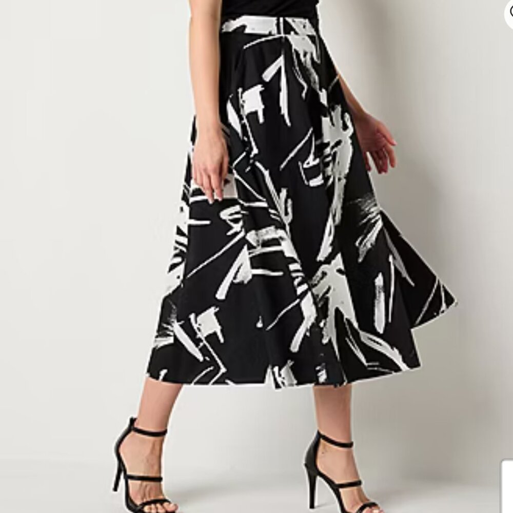 Worthington Women's Mid Rise Long Skirt, black/white, SZ various
